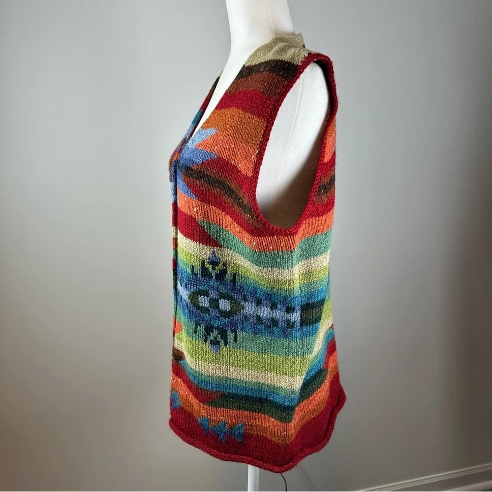 Northern Isles Multicolor Knit Sweater Vest L Southwest Aztec Pattern New